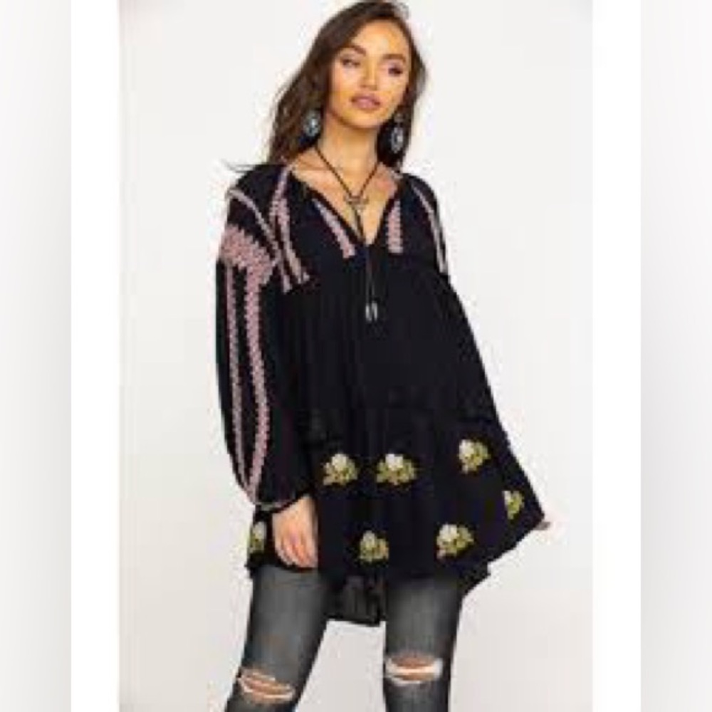 Free‎ People Wild Horses Embroidered Long Sleeve Mini Dress Size Small EUC